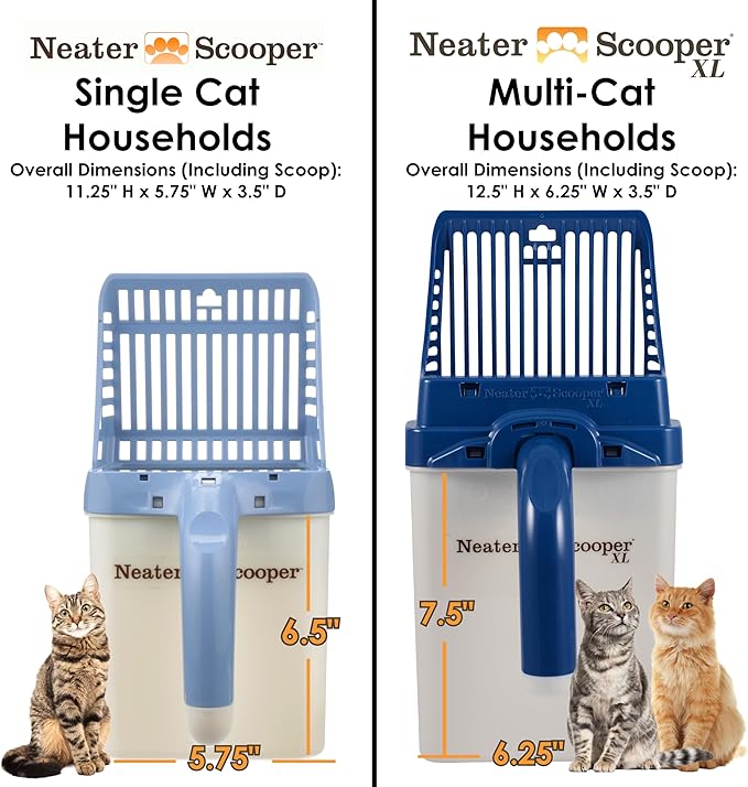 Neater Pet Brands Neater Scooper Standard Cat Litter Scoop, 195 Refill Bags – Mess-Free Cat Litter Scooper with Bag, Spill-Proof Kitty Box Sifter, Bin Doubles as Scoop Holder, For Single-Cat Household-Mewly Pet