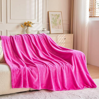 NEWCOSPLAY Super Soft Throw Blanket Hot Pink Premium Silky Flannel Fleece Leaves Pattern Lightweight Bed Blanket All Season Use (Hot Pink, Throw(50"x60"))