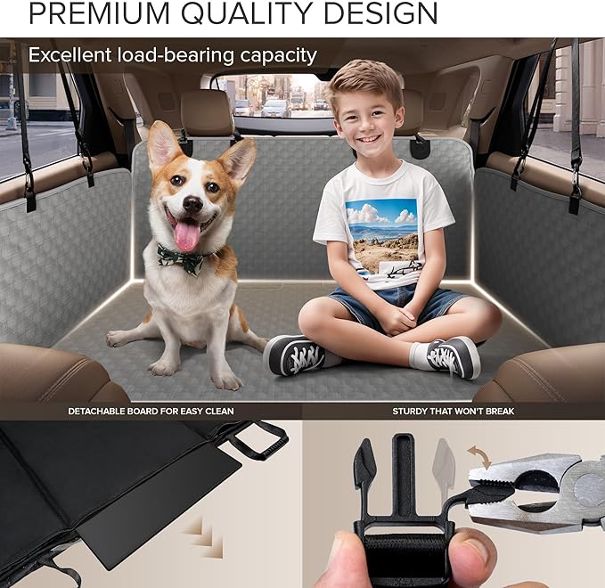 Back Seat Extender for Dogs, Heavy Duty Dog Car Seat Cover for Back Seat and Aggressive Chewer, Large Hard Bottom Car Seat Cover for Dogs, Dog Hammock for Car, Travel Pet Car Bed for Car, SUV, Truck-Mewly Pet