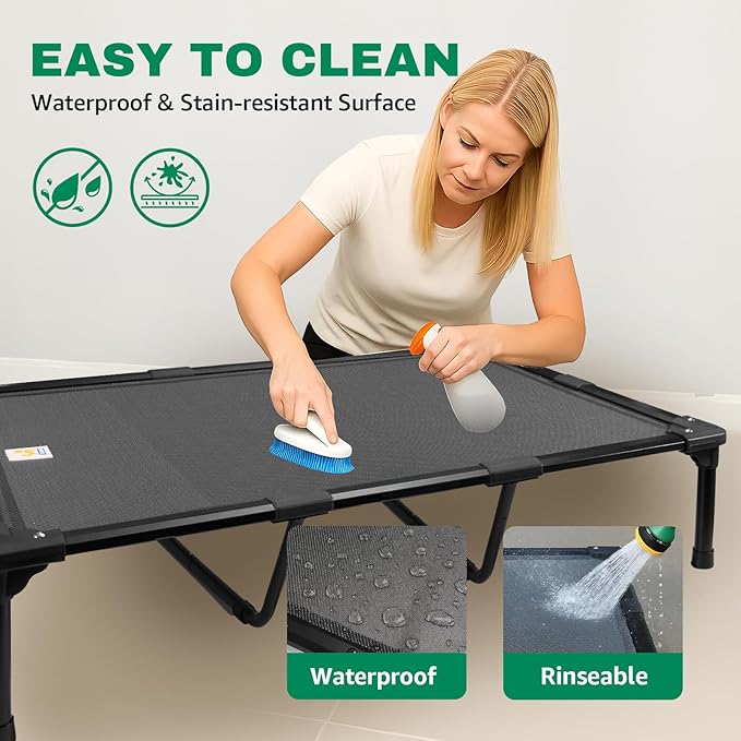 Sytopia 47'' Outdoor Elevated Dog Bed for Extra Large Dogs, Chew-Proof Pet Camping Raised Cot with Breathable Mesh - Durable Frame, Cooling Hammock Style, Anti-Slip Base, Water-Resistant, Easy Clean-Mewly Pet