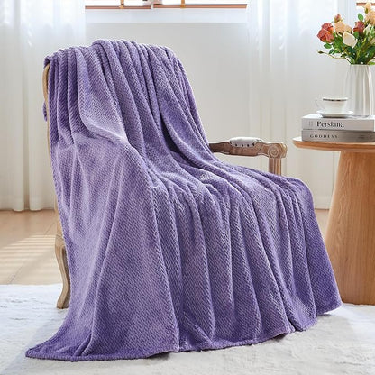 NEWCOSPLAY Super Soft King Blanket Lavender Premium Silky Flannel Fleece Leaves Pattern Lightweight Bed Blanket All Season Use (Lavender, King(90"x110"))