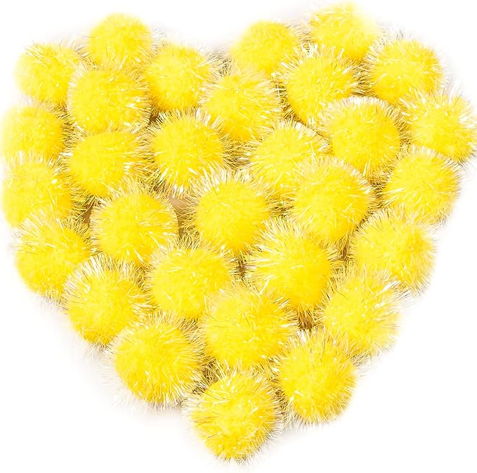 VAPKER 30 Pcs Cat Ball Toys Sparkle Balls Extra Large 2 Inch Cat's Favorite Chase Glitter Ball Glitter Tinsel Pom Poms Balls Yellow Color-Mewly Pet
