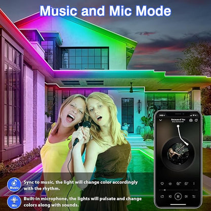 zoegi 200FT Outdoor LED Strip Lights Waterproof,Music Sync RGB IP68 Outside Led Light Strips Waterproof with App and Remote,Exterior Led Rope Lights for Deck,Balcony,Roof,Garden,Pool
