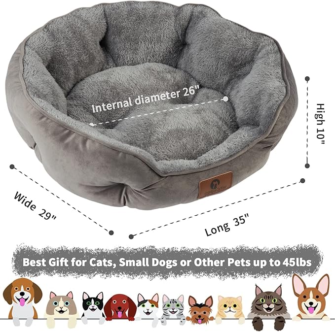 Asvin Large Dog Bed for Large Dogs, Cat Beds for Indoor Cats, Pet Bed for Puppy and Kitty, Extra Soft & Machine Washable with Anti-Slip & Water-Resistant Oxford Bottom, Grey, 35 inches-Mewly Pet
