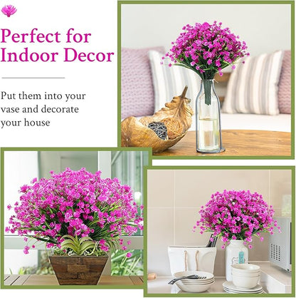 Hoteam 40 Bundles Outdoor Artificial Flowers Plants UV Resistant Outside Faux Flowers Plastic Fake Plants Outdoor Summer Fall Four Seasons Decoration Shrubs Garden Porch, Purple Red