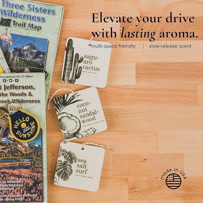 Broken Top Botanical Car Air Freshener Variety Pack, 6 Pack (2 Coconut Sandalwood, 2 Saguaro Cactus, 2 Sea Salt Surf)-Mewly Pet