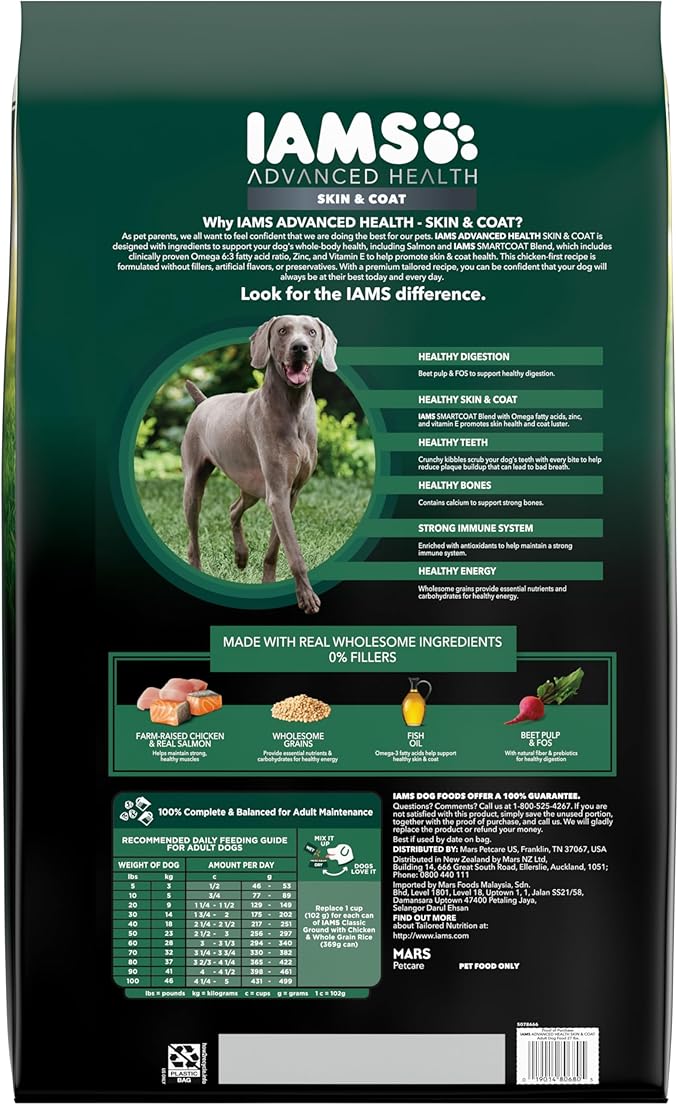 IAMS Advanced Health Skin & Coat Adult Dry Dog Food Chicken and Salmon Recipe, 27 lb. Bag-Mewly Pet