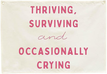 Thriving Surviving Rectangular Canvas Banner Wall Decor-Boho Flag Sign Art for Toddler Boy Girl Kids,Nursery Baby Room Above Crib Playroom Decor-Baby Growth Stuff Poster-Baby Shower Christmas Gift