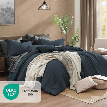 Monbix Full Size Comforter Set, Navy Blue Bedding Comforter for Full Size Bed Set Reversible, Bedding Sets Full 7 Pieces, Cationic Dyeing Bed in a Bag with Comforter, Sheets, Pillowcases & Shams