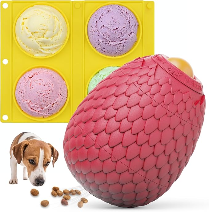 Enrichment Frozen Treat Toy for Dogs - 2-in-1 Dog Licking Toy & Dispensing Dog Puzzle Toy, Fillable Rubber Interactive Toy, Keeps Them Busy, Reduces Anxiety, Safe & Easy to Clean Red-Mewly Pet