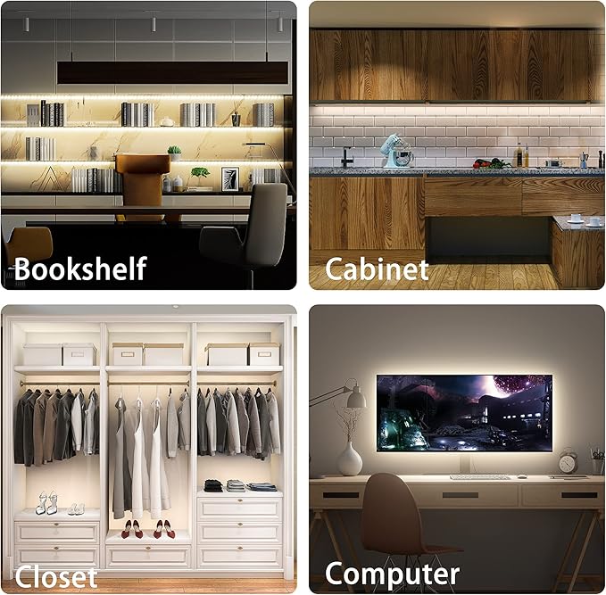 LAFULIT 8 PCS Under Cabinet Lighting Kit, Bright Under Cabinet Lights, Flexible Led Strip Lights with RF Remote and Power Adapter, for Kitchen Cabinet Shelf Desk Counter, 4000K Neutral White, 13ft