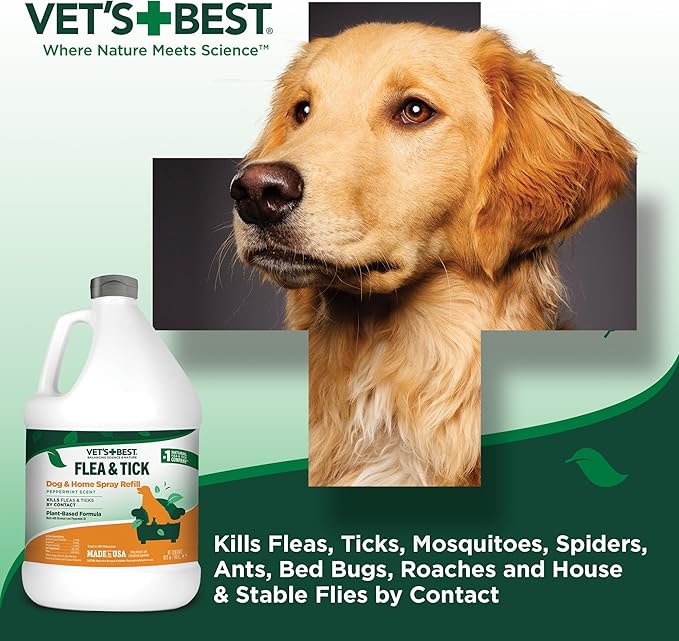 Vet’s Best Flea and Tick Home Spray – Plant-Based Flea and Tick Treatment for Dogs and Indoor Use – Natural Essential Oil Spray for Flea Control in The Home – Made in USA – 96 oz Refill-Mewly Pet