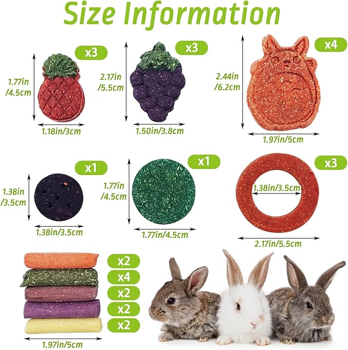 Fhiny 27 PCS Natural Bunny Chew Toys Molar Rabbit Toys Contain Timothy Grass Pumpkin Beets Purple Potatoes Carrot Hamster Treats for Chinchillas Guinea Pigs Mice Gerbils Teeth Grinding-Mewly Pet