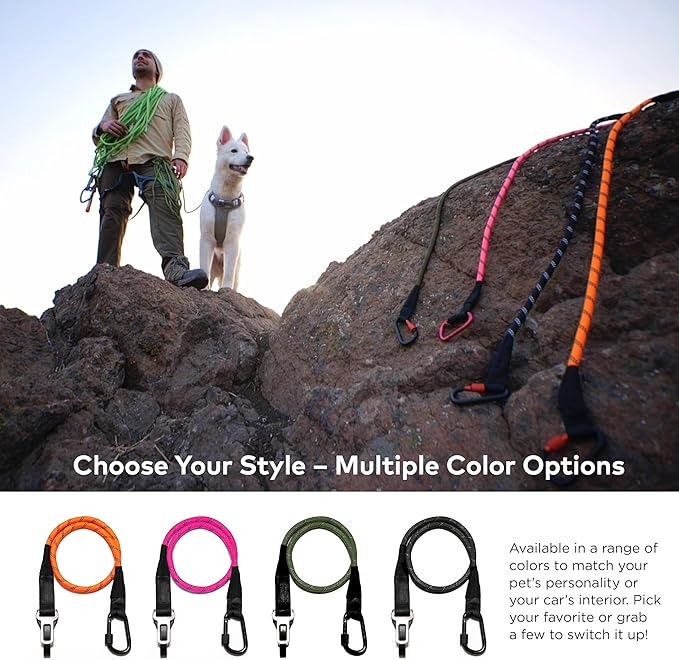 Dog Seat Belt for Car | Universal Dog Car Seatbelt | Durable Reflective Rope with Clip Hook Latch, Buckle and Carabiner- Safe and Secure Pet Safety Restraint (Orange)-Mewly Pet