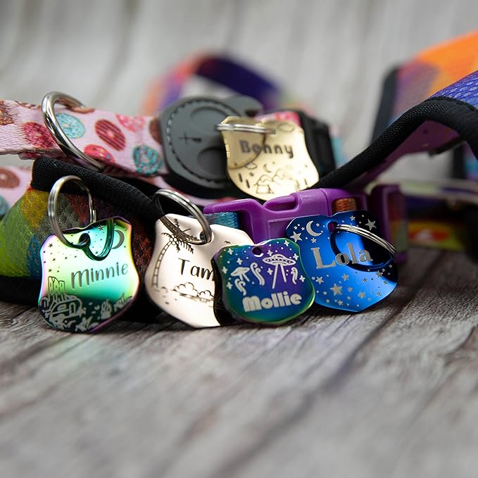 Personalized Dog Tag with 5 Lines of Custom Deep Engraved Durable Stainless Steel Pet ID Name Tag Designer Regular Size Badge-Mewly Pet