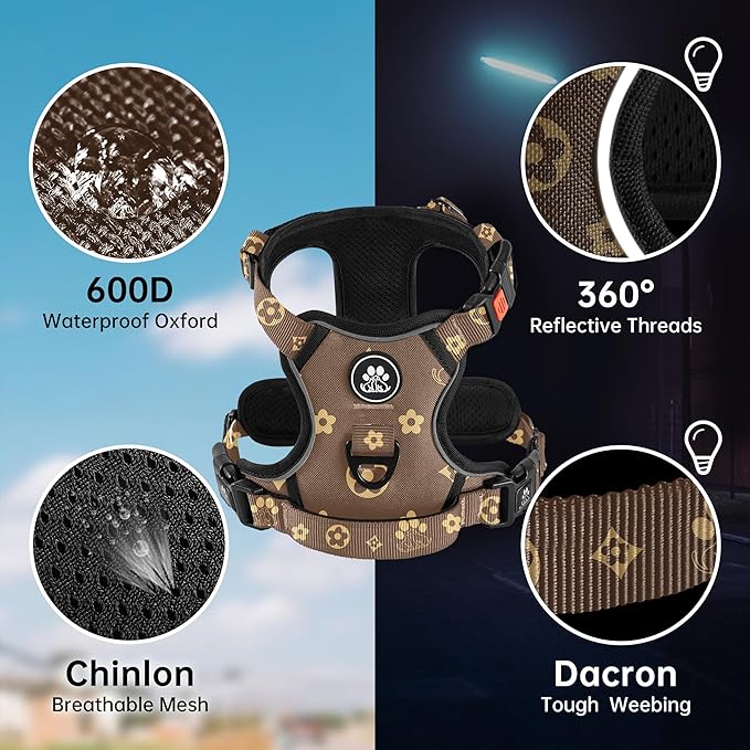 NESTROAD No Pull Dog Harness,Adjustable Oxford Dog Vest Harness with Leash,Reflective No-Choke Pet Harness with Easy Control Soft Handle for Large Dogs(Large,Dark Brown)-Mewly Pet