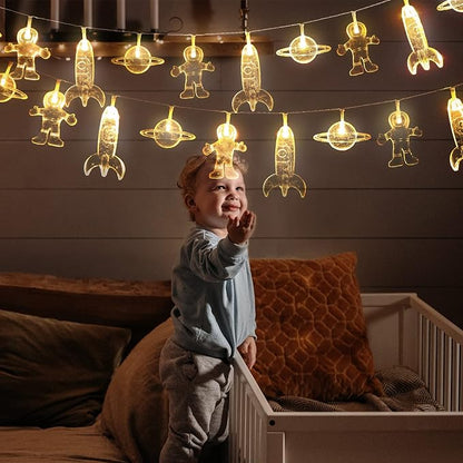 20 LED Children's Room LED String Light Astronaut Spaceship Rocket Pendants Holiday Party Lights Wall Window Nursery or Kids room Decor Wedding Around the Garden Party Patio Christmas (Warm White)