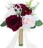 Wedding Bouquets for Bride Bridesmaid, Artificial Burgundy Blush Bride Flower Bouquet for Wedding Church Decoration Ceremony, Anniversary, etc, Roses Flowers