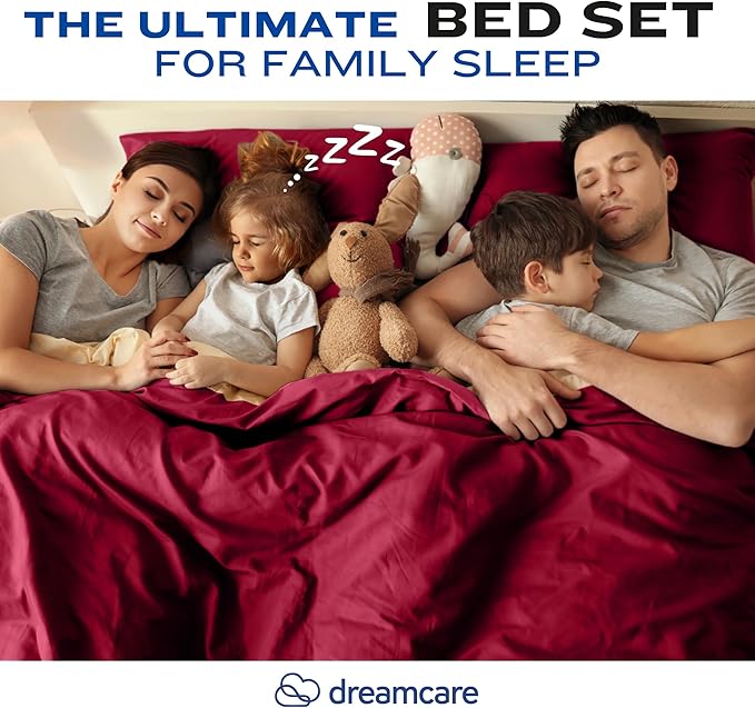 DREAMCARE Queen Sheet Set – 4 pcs Cooling Sheets – up to 21” Extra Deep Pocket Queen Sheets – Hotel Luxury Sheets & Pillowcases – Superior Softness 100% Fine Microfiber with Side Pocket – Burgundy