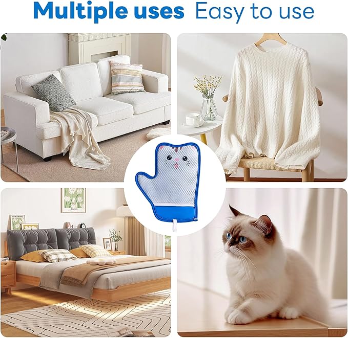 Haiou 4 Pcs Pet Hair Removal Gloves Washable, Magic Brush Reusable Grooming Gloves for Dogs, Cats on Furniture, Beds, Cars Quick Fur Remover Tool-Mewly Pet