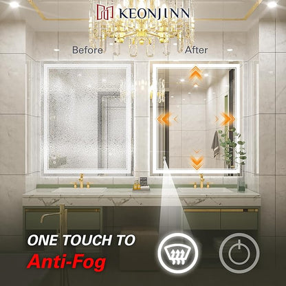 Keonjinn Lighted Bathroom Mirror, 40 x 32 Inch Bathroom LED Mirror with Lights, Frontlit Only, HD Tempered Glass, UL-Listed LED Driver, Anti-Fog, 6000K Dimmale, Easy Installation(Horizontal/Vertical)