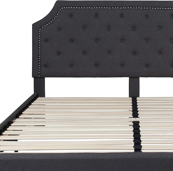 Flash Furniture Brighton King Size Tufted Upholstered Platform Bed in Dark Gray Fabric