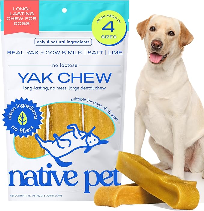 Native Pet Yak Cheese Himalayan Dog Chews - Long Lasting Dental Sticks for Large Breeds – 100% All Natural Himalayan Yak Chews for Large Dogs – Cheese Bone for Aggressive Chewers - 3 Per Pack-Mewly Pet
