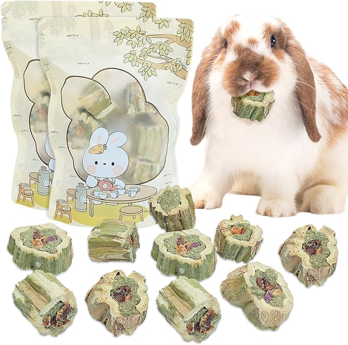 Fhiny Rabbit Chew Toys Natural Baked Papaya Wood Bunny Molar Treats Contain Alfalfa Grass Apple Carrot and Purple Sweet Potato Filling for Hamsters Guinea Pigs Chinchillas Teeth Grinding(0.44 lb)-Mewly Pet