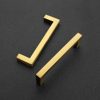 Ravinte 10 Pack Solid Kitchen Cabinet Handles Gold Slim Cabinet Pulls Drawer Pulls with 3-1/2 Inch Hole Center Square Bar Kitchen Cabinet Hardware Brushed Brass Cabinet pulls