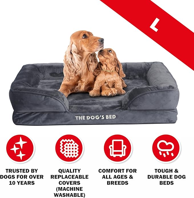 The Dog’s Bed, Orthopedic Standard Foam Waterproof Dog Bed with Standard Support, Large Grey Plush, Waterproof, Supportive Dog Bed with Replaceable Covers, Veterinary Approved-Mewly Pet