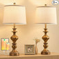 27.5" Farmhouse Table Lamps Set of 2 Bedside Nightstand Lamp with USB C+A Ports & AC Outlet, 3 Way Dimmable Touch Lamps for Bedroom Living Room Office Rustic Lamp (Rotary Switch-Copper)