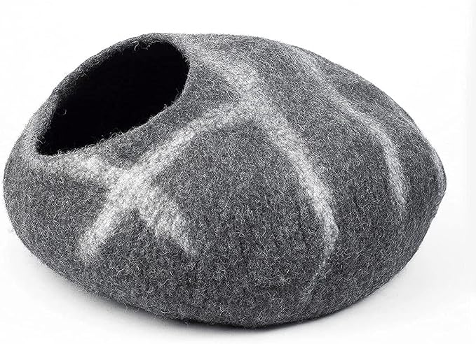 Luxurious Eco-Friendly Merino Wool Cat Cave Bed - Foldable Hideaway Pod for Indoor Cats - Premium Felt Kitten Beds - Covered Cat House for Ultimate Cozy Comfort by Woolygon-Mewly Pet