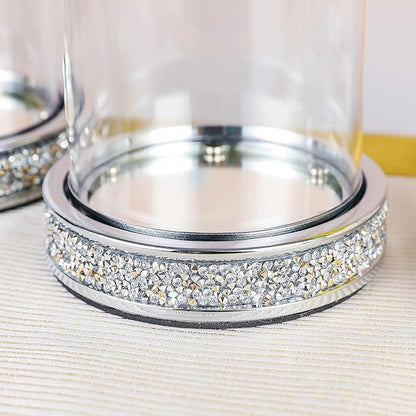 Pillar Candle Holders set of 2,Hurricane Candle Holders for Pillar Candle,Glass Candle Holder for Coffee Dining Table, Wedding, Christmas, Halloween, Home Decoration,Silver Candle Holders