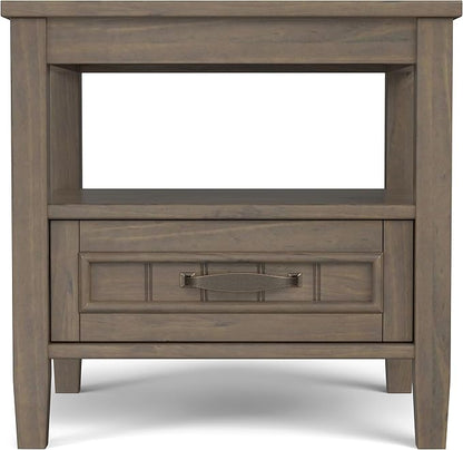 SIMPLIHOME Lev SOLID WOOD 20 Inch Wide Rectangle Transitional End Table with Bottom Drawer in Smoky Brown, For the Living Room and Bedroom