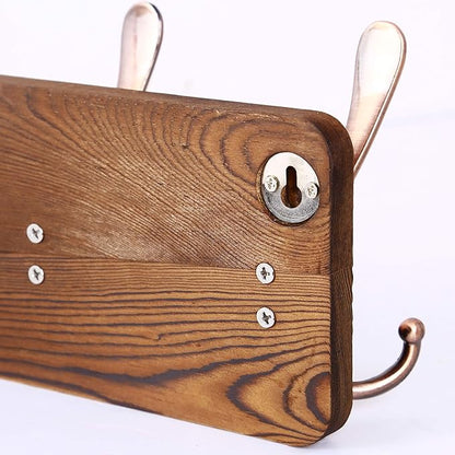 SKOLOO Coat Rack Wall Mounted - Pack of 2, Wooden, Heavy Duty, Rustic Coat Hooks for Wall, Wall Coat Rack with 5 Triple Hooks for Hanging Clothes, Jacket, Hat(Brown & Retro Red)