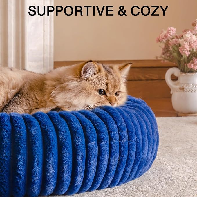 MEWOOFUN Donut Dog Beds for Small Dog, Calming Bed Round Cute Puppy Bed with Non-Slip Bottom, Fluffy Washable Pet Bed for Puppy and Kitten (Navy Blue, XS (20x20x6))-Mewly Pet