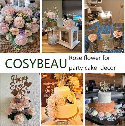 Artificial Flowers 25pcs Fake Roses, Pink Foam Rose Faux Flower for DIY Wedding Bouquets Bridal Shower Centerpieces Floral Arrangements Home Decorations Party Backdrops Table