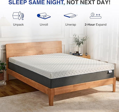 12 Inch Green Tea Memory Foam Mattress, Queen Memory Foam Mattress in a Box, Gel Infused Foam for Pressure Relief and Cool Sleep, CertiPUR-US Certified, Medium Firm