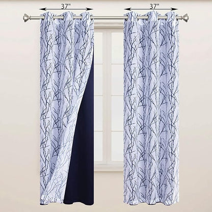 BONZER Mix and Match Curtains - 2 Pieces Branch Print Sheer Curtains and 2 Pieces Blackout Curtains for Bedroom Living Room Grommet Window Drapes, 37x95 Inch/Panel, Indigo, Set of 4 Panels