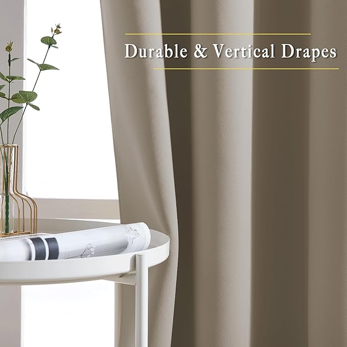 NICETOWN Room Darkening Taupe Curtains for Doorway 80" L, Grommet Light Blocking Window Treatments Blackout Privacy Drapes for Living Room/Kids Room, 2 Panels, W46 x L80