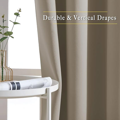 NICETOWN Bedroom Blackout Curtain Panels - Home Fashion Window Treatment Ring Top Blackout Draperies and Drapes (52 inches x 63 inches, Set of 2 Panels, Taupe)
