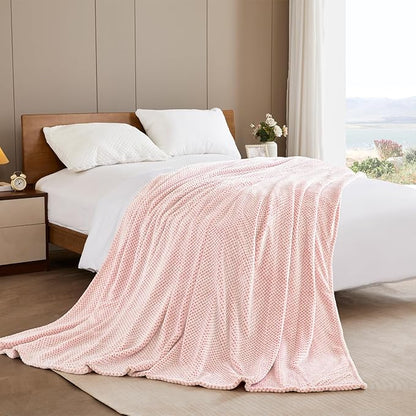 Exclusivo Mezcla Fleece Bed Blanket King Size, Super Soft and Warm Blankets for Couch, Sofa and Bed Waffle Textured, Cozy, Fuzzy and Lightweight (Mixed Pink, 90x104 Inches)