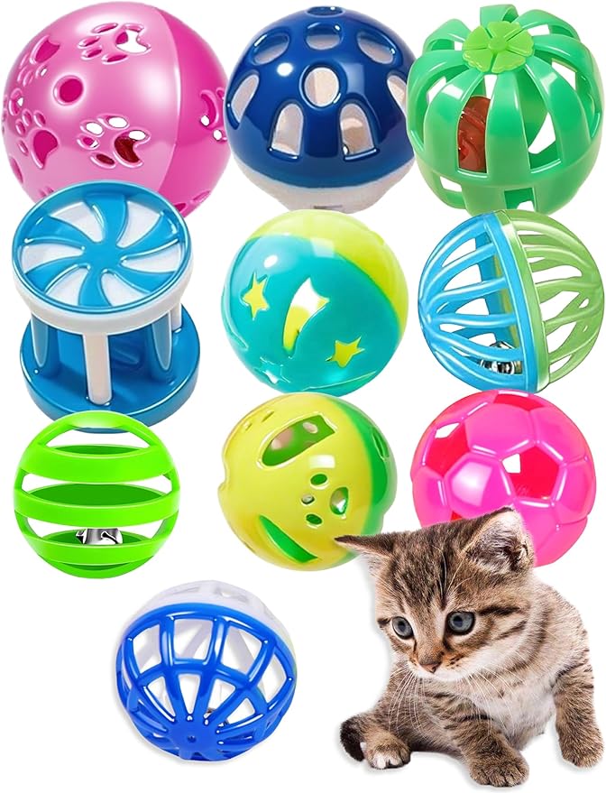 10-Pack Cat Toy Balls for Kittens and Adult Cats, Furry Fun (1.5'' - 2.1'', Cat Toys Value Pack)-Mewly Pet