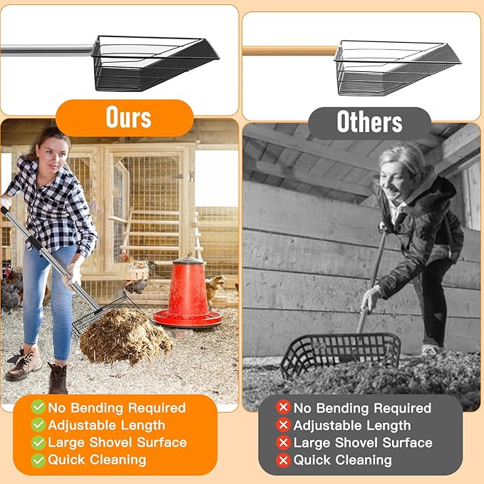 Chicken Coop Pooper Scooper, 36" to 67" Stainless Steel Long Handle Cat Litter Scoop, 5 Segment Extendable Dog Poop Scooper Long Handle, Pet Pooper Scooper for Chicken Dog Cat Manure Rabbit Manure-Mewly Pet