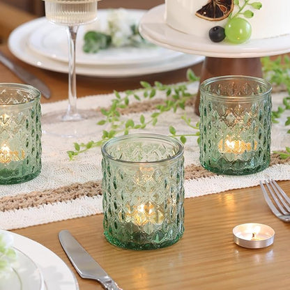 12Pcs Large Votive Candle Holders 2.8 * 3.2in Green Tea Light Candle Holders Glass Candle Holder for Bridal Shower, Wedding, Table Centerpiece, Party, Home Decor