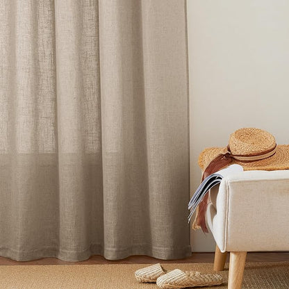 RYB HOME Extra Long Linen Curtains for Dining Room 120 inches Long, Farmhouse Light Filtering Privacy Lightweight Floor Sweeping Drapes for Living Room, Khaki, 52" W, 2 Panels