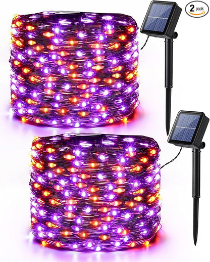 Brizled Orange & Purple Halloween Lights, 2 Pack Total 78FT 240 LED Solar Halloween Fairy Lights, 8 Modes Outdoor Orange Fairy Light, Purple Twinkle Light String Black Wire Outside Spooky Decorations