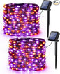 Brizled Orange & Purple Halloween Lights, 2 Pack Total 78FT 240 LED Solar Halloween Fairy Lights, 8 Modes Outdoor Orange Fairy Light, Purple Twinkle Light String Black Wire Outside Spooky Decorations