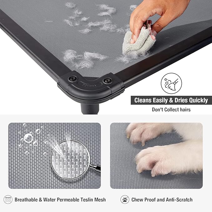 Veehoo Chew Proof Elevated Dog Bed - Cooling Raised Pet Cot - Rustless Aluminum Frame and Durable Textilene Mesh, Unique Designed No-Slip Feet for Indoor or Outdoor Use, Grey, X-Large, CWC2002-Mewly Pet