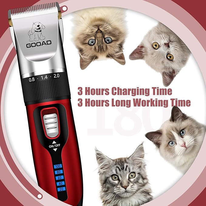 Cat Clippers for Matted Hair, Cat Grooming Kit, Cordless Cat Shaver for Long Hair, Low Noise Paw Trimmer, Cat Hair Trimmer for Grooming,Quiet Pet Hair Clippers Tools for Cats Dogs (Red)-Mewly Pet